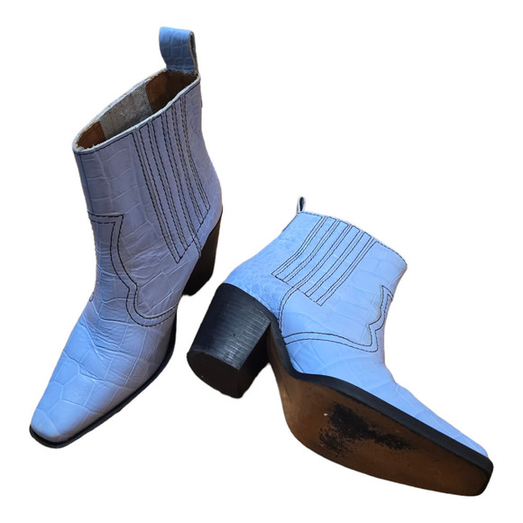 GANNI Blue Croc Embossed Leather Boots size 6.5 37 - Picture 1 of 9